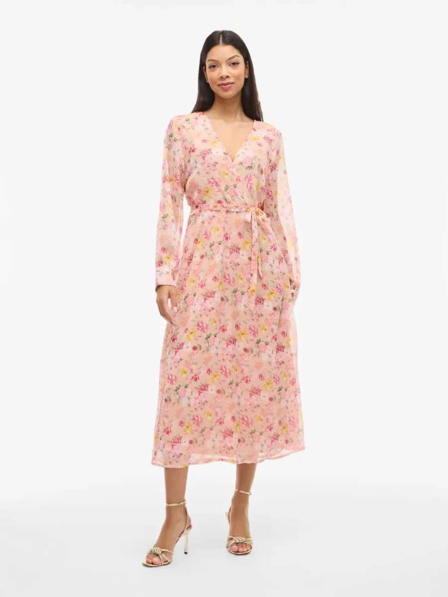 FALIA LANG KJOLE FLOWERS - APRIKOS/ROSA