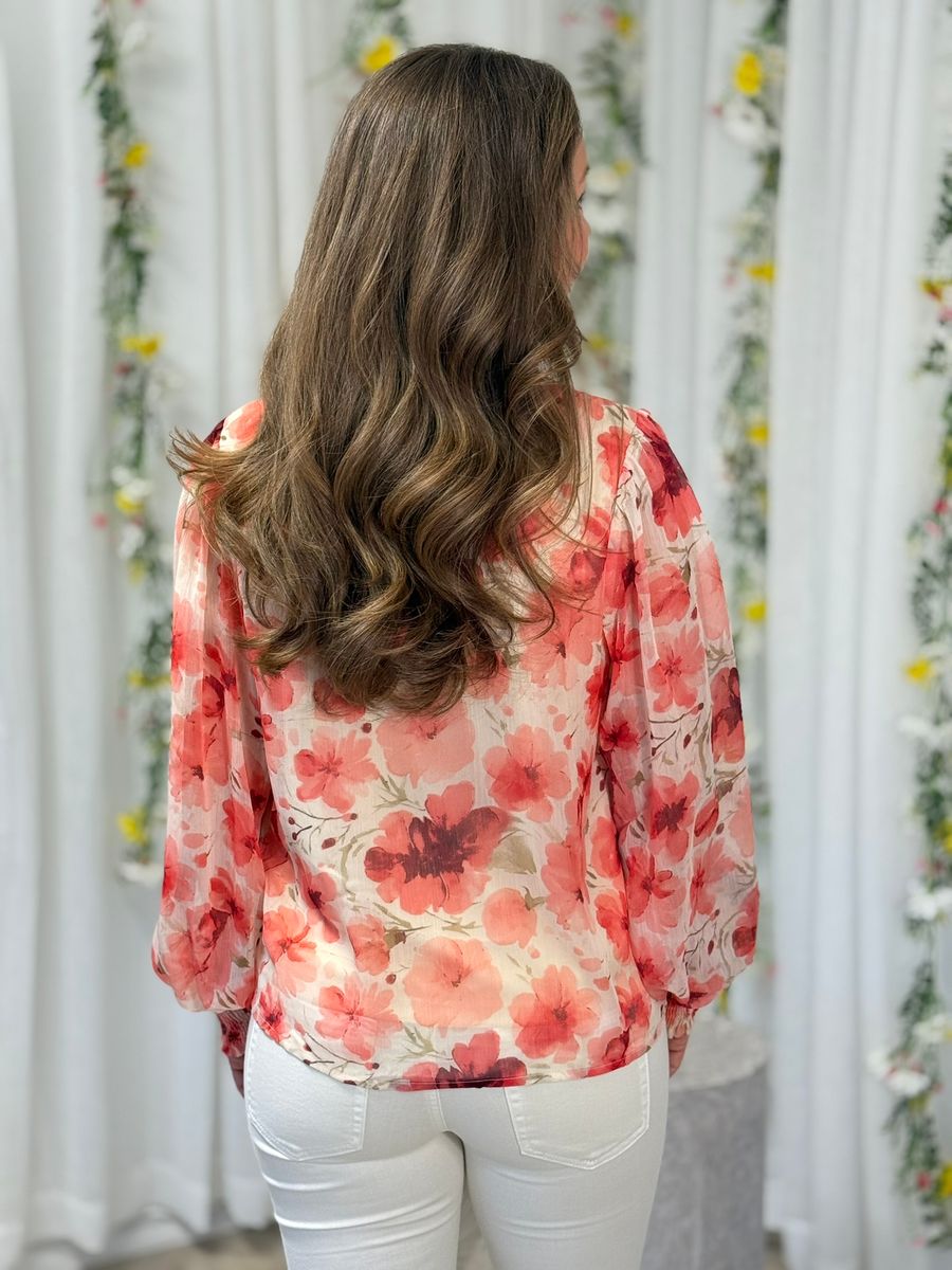 EMSA BLUSE FLOWERS - OFFWHITE / RØD