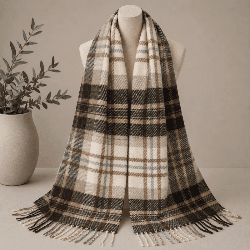 SKJERF ULLMIX RUTER - OFFWHITE / BRUN