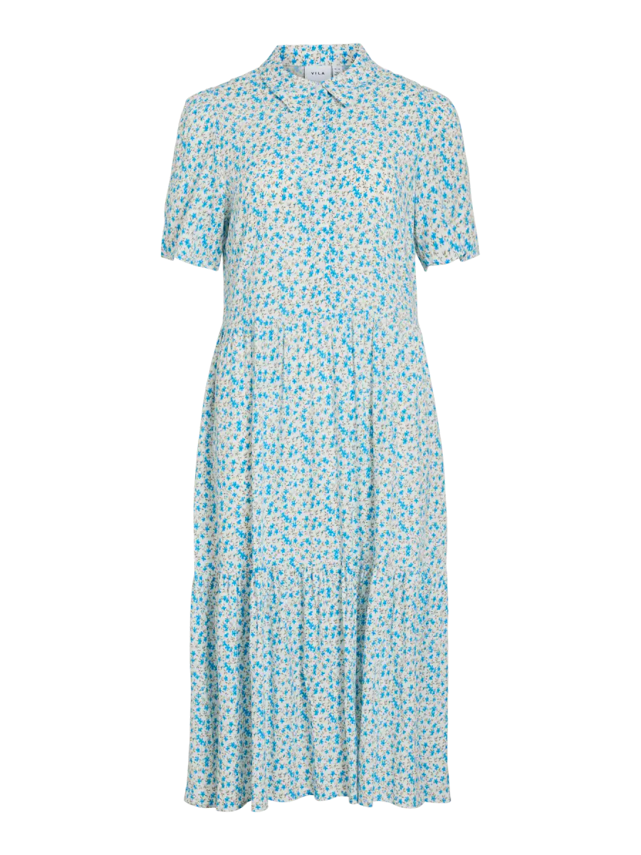 KATY KJOLE SMÅBLOMSTRET - OFFWHITE/BLÅ