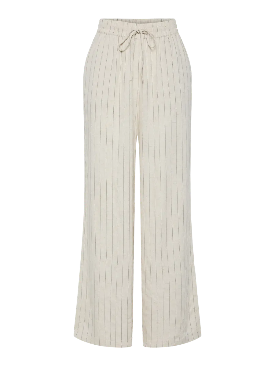 PIA VISCOSE/LIN BUKSE STRIPET - SAND / SORT
