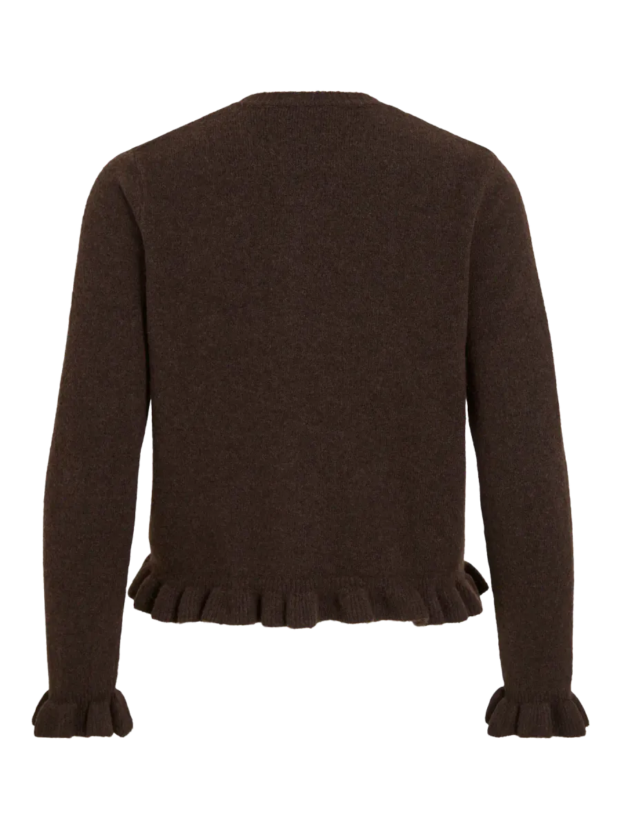 JACIA CARDIGAN M/FRILL - BRUN MELERT