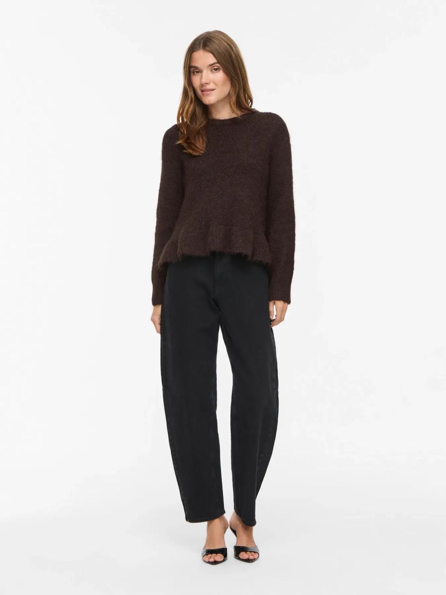 BOWS KNIT GENSER M/VOLANG - BRUN MELERT