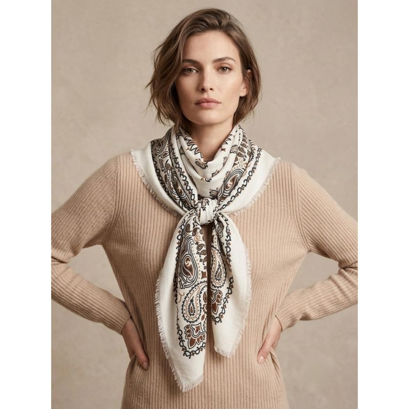 SKJERF FIRKANTET ULLMIX - OFFWHITE / CAMEL