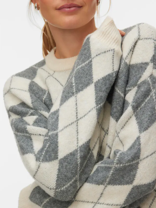 HALO GENSER ARGYLE - CREAM/GRÅ