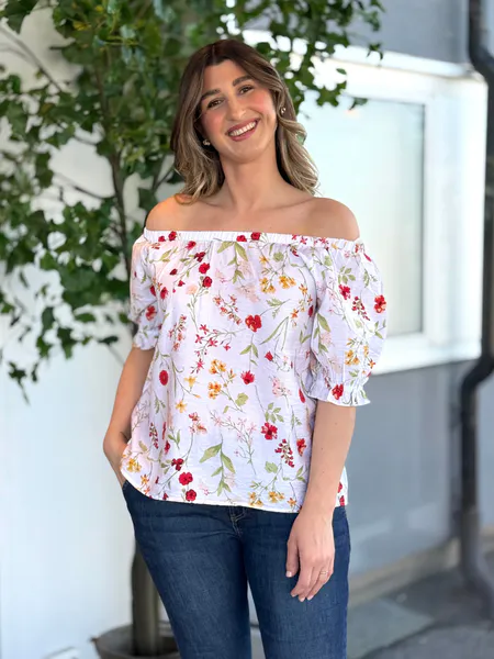 Bilde av MELE BLUSE BLOMSTER - HVIT/CORAL