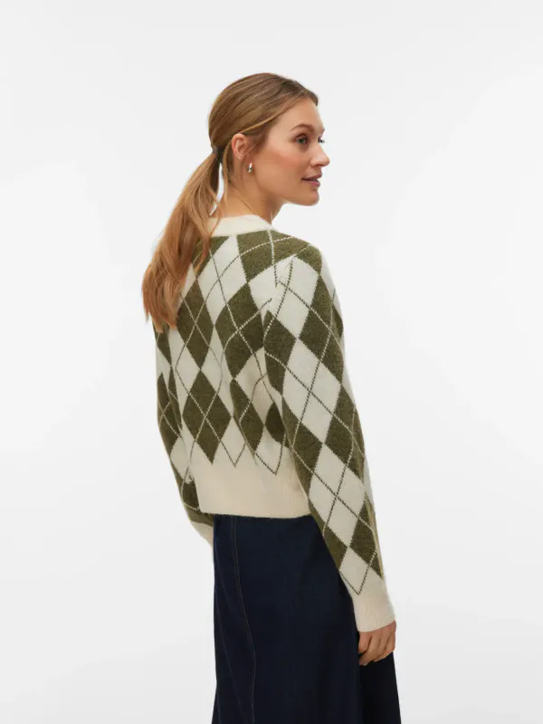 HALO CARDIGAN ARGYLE - OLIVEN / CREAM