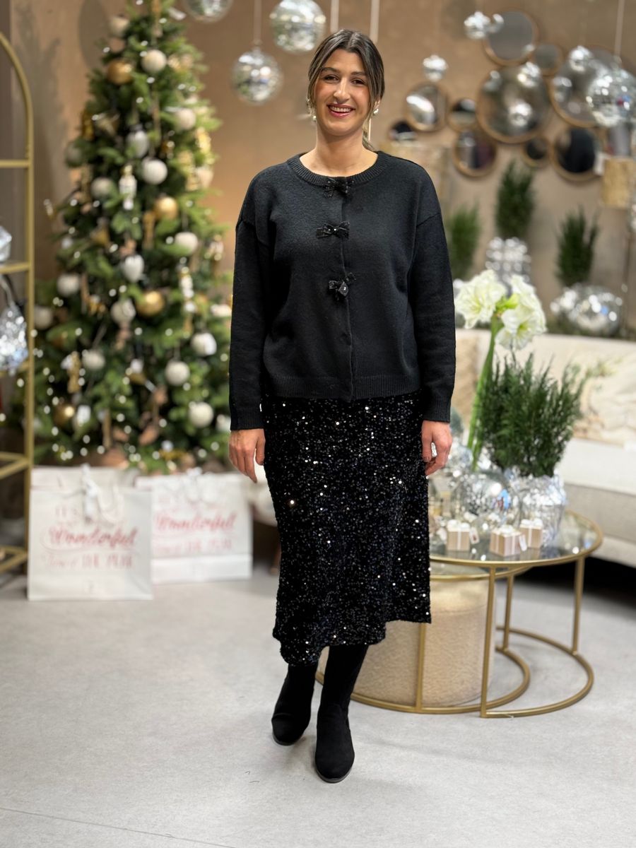 BRIANNA BOW CARDIGAN - SORT