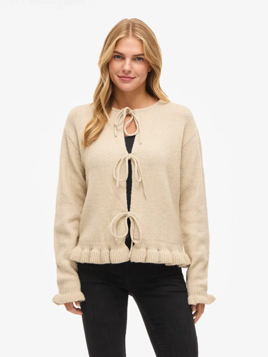 CAMMA STRIKKET CARDIGAN - SAND MELERT
