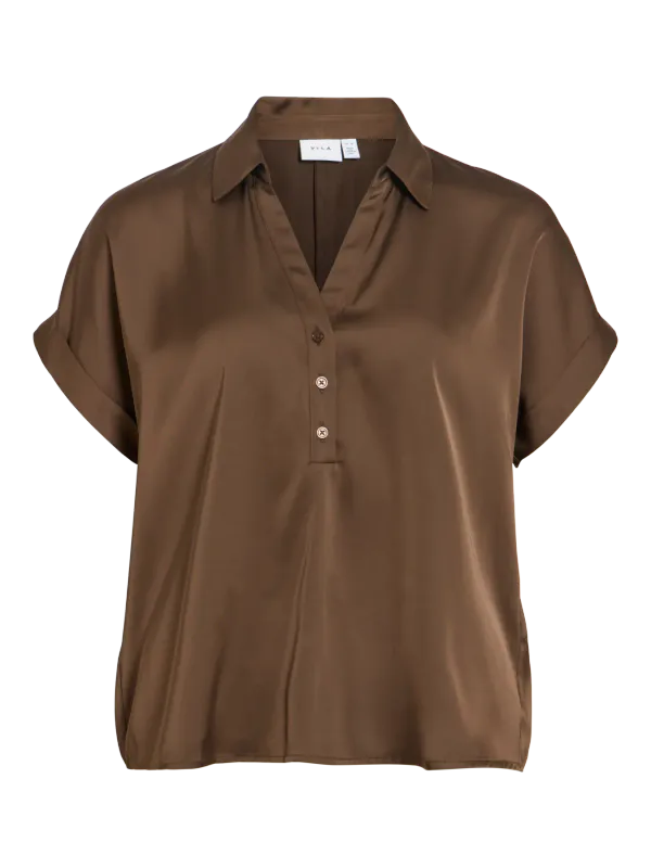 ENNA RAVENNA BLUSE M/KORT ERM - BRUN