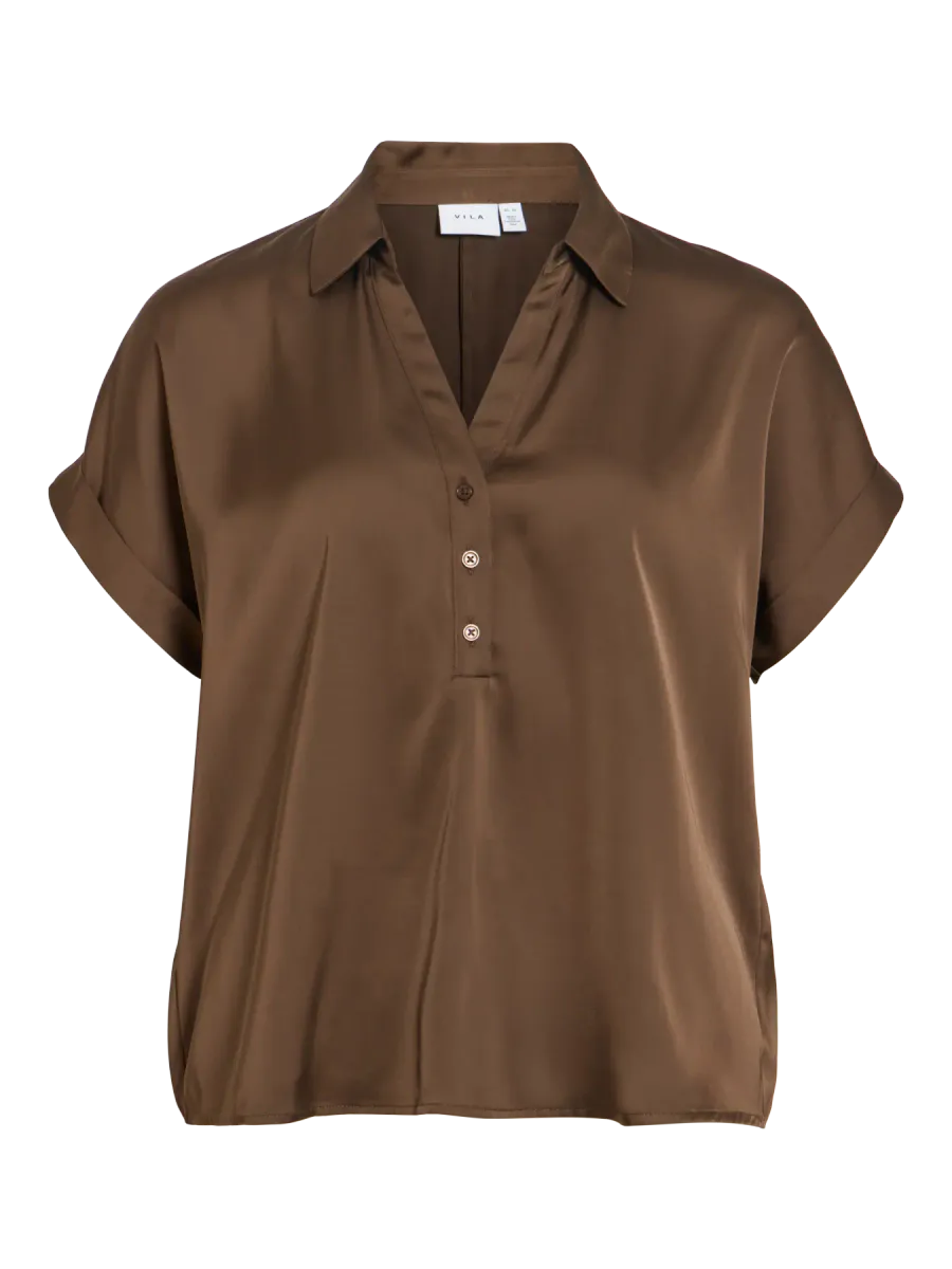 ENNA RAVENNA BLUSE M/KORT ERM - BRUN