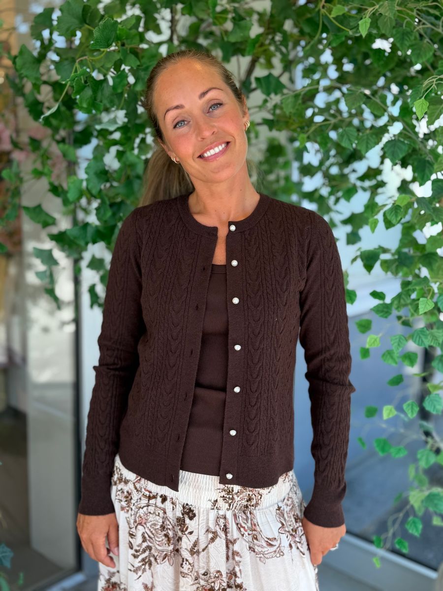 KERRY CABEL KNIT CARDIGAN - BRUN