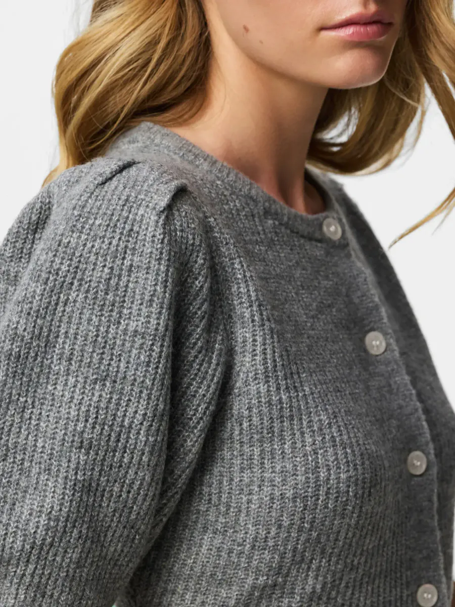 SILLY CARDIGAN M/ PUFF ERM - GRÅ