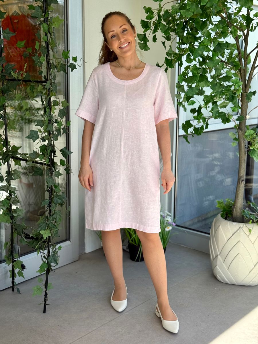LAVA LIN/VISCOSE KJOLE STRIPET - ROSA/OFFWHITE