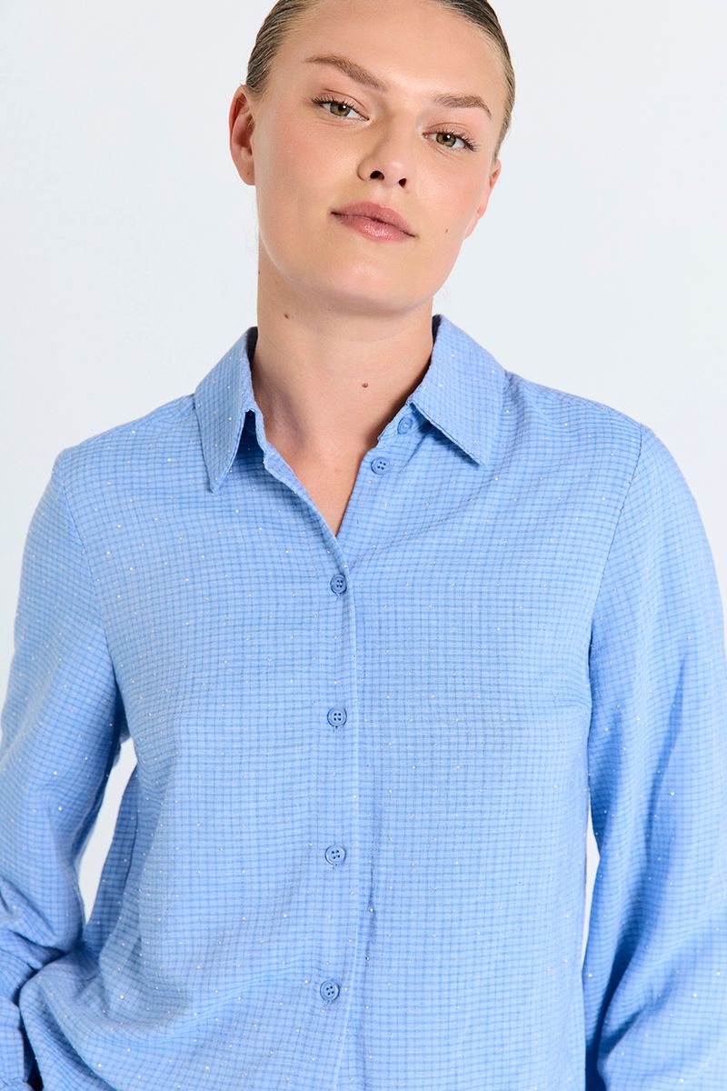 SHINE SKJORTE M/BLING - LYS BLÅ
