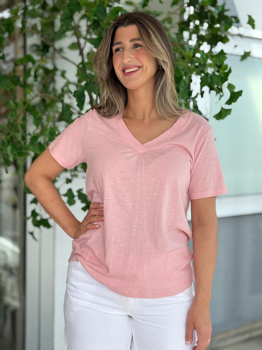 SABINA T-SHIRT V-HALS - ROSE
