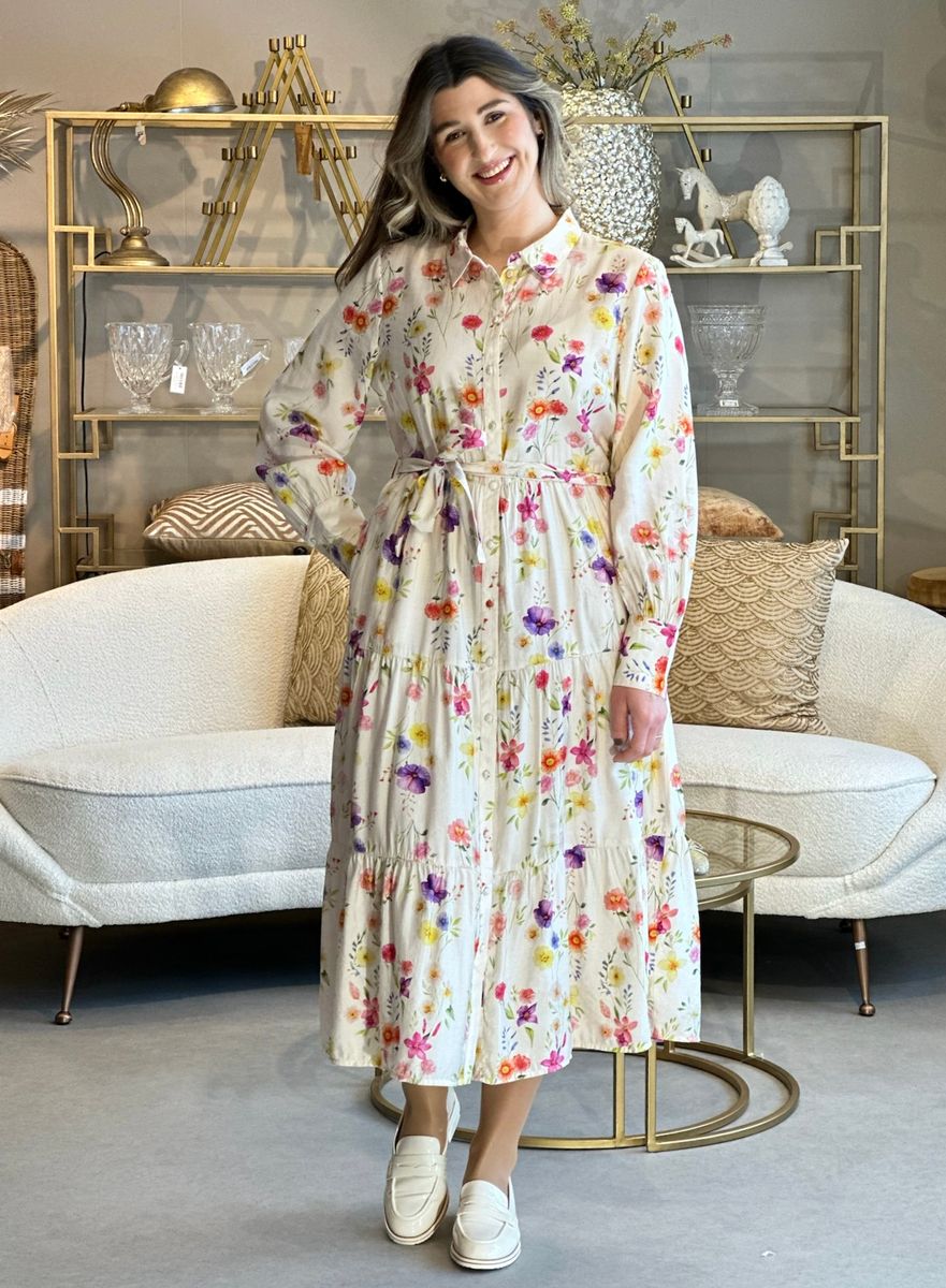 ALINIA BLOMSTRET SKJORTE KJOLE - OFFWHITE