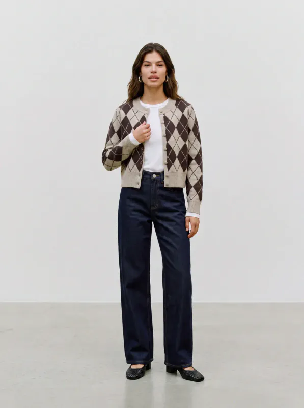 HALO CARDIGAN ARGYLE - BRUN / CREAM