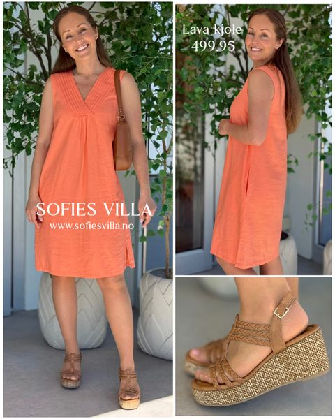 Hovedbilde LAVA LIN/VISCOSE ERMLØS KJOLE M/ V-HALS - ORANGE