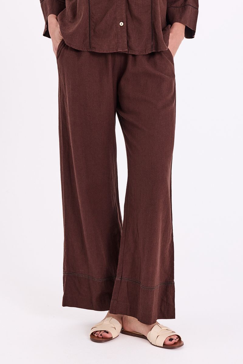 LALUNA LIN/VISCOSE BUKSE - BRUN