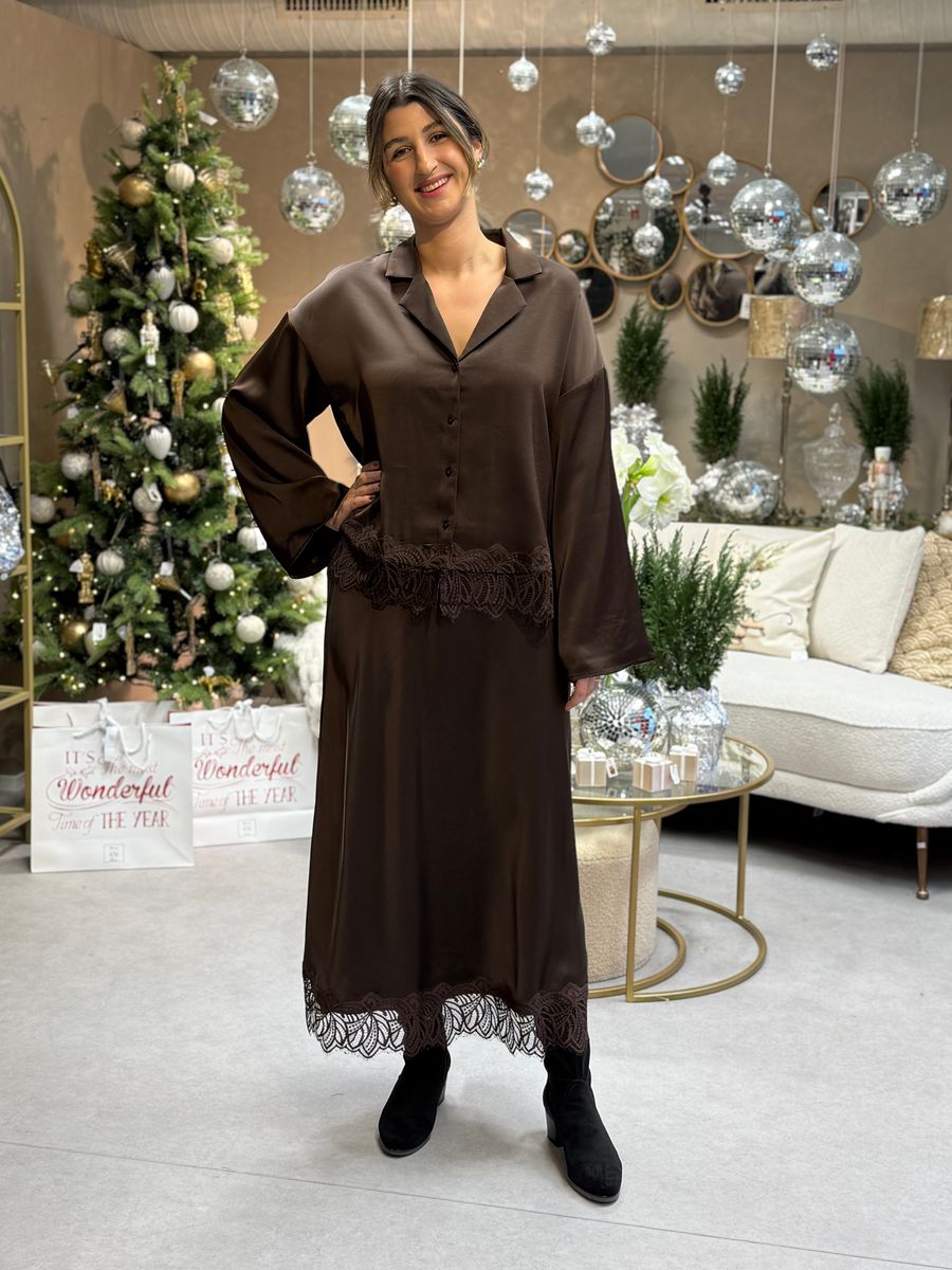 LEA SILKELOOK BLUSE - BRUN