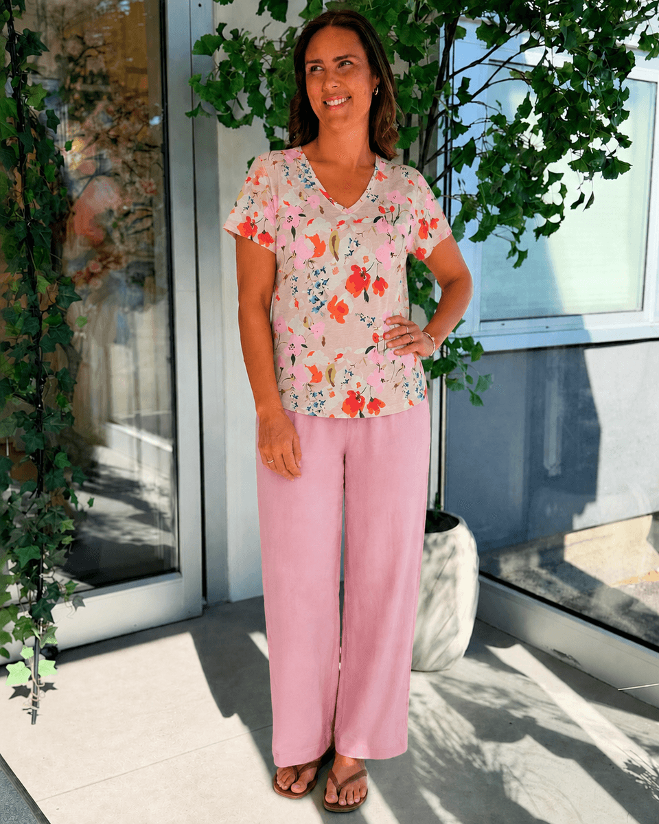 LAVA LIN/VISCOSE BUKSE - ROSA