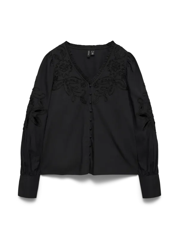 OLIVE BLUSE M/BRODERI - SORT