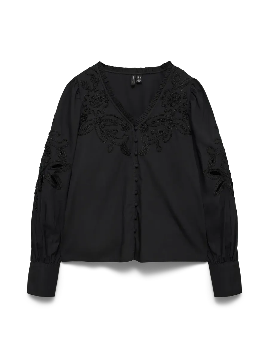 OLIVE BLUSE M/BRODERI - SORT