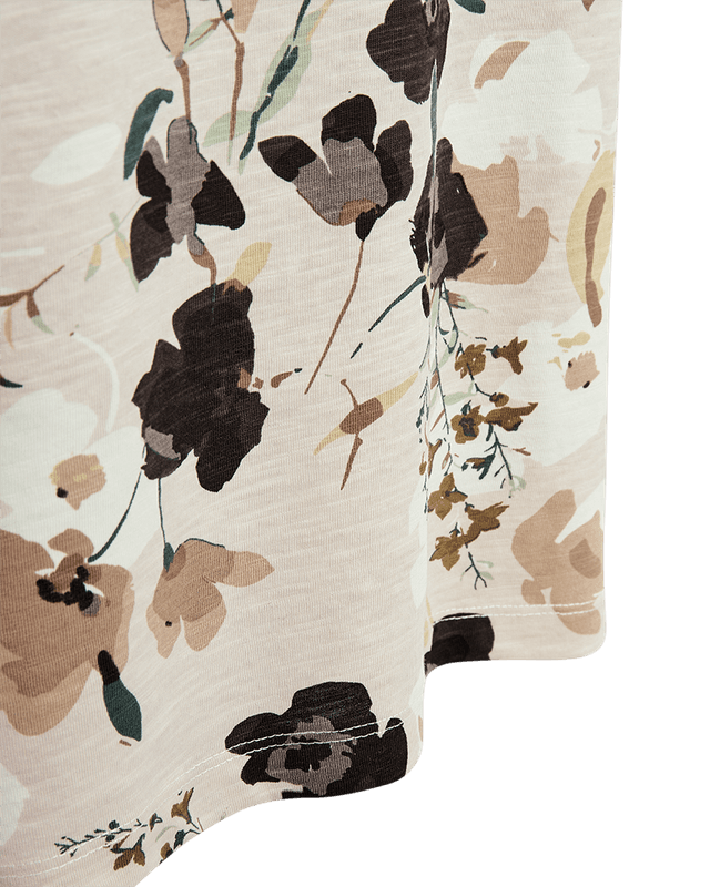 VIVA TOPP V-HALS FLOWER - CREAM/BRUN