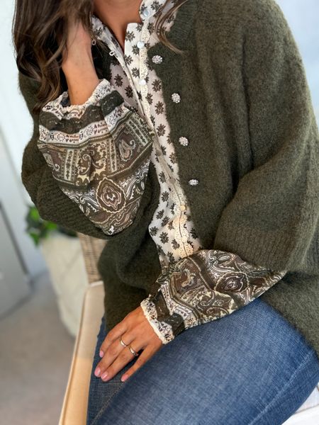 Hovedbilde BOWS 3/4 KNIT CARDIGAN M/METALL KNAPPER - OLIVEN ...