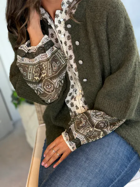 Hovedbilde BOWS 3/4 KNIT CARDIGAN M/METALL KNAPPER - OLIVEN ...