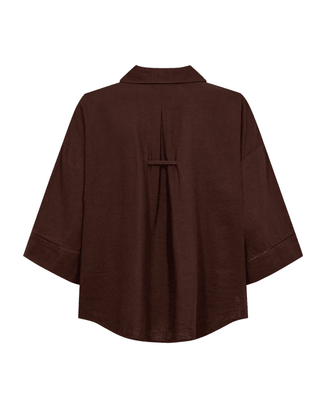 LALUNA LIN/VISCOSE SKJORTE - BRUN