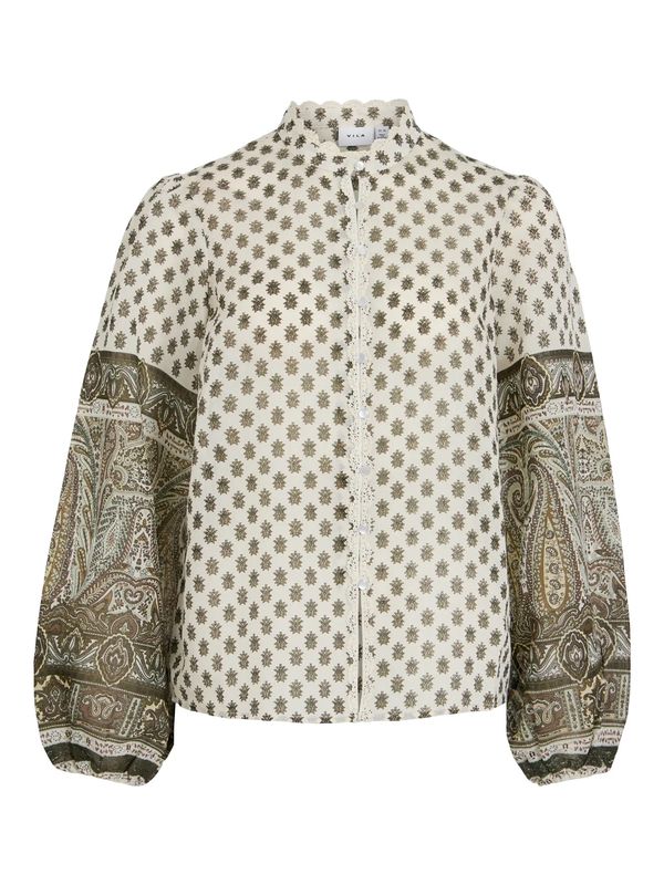 LYRIDA BLUSE FLOWER - CREAM/OLIVEN