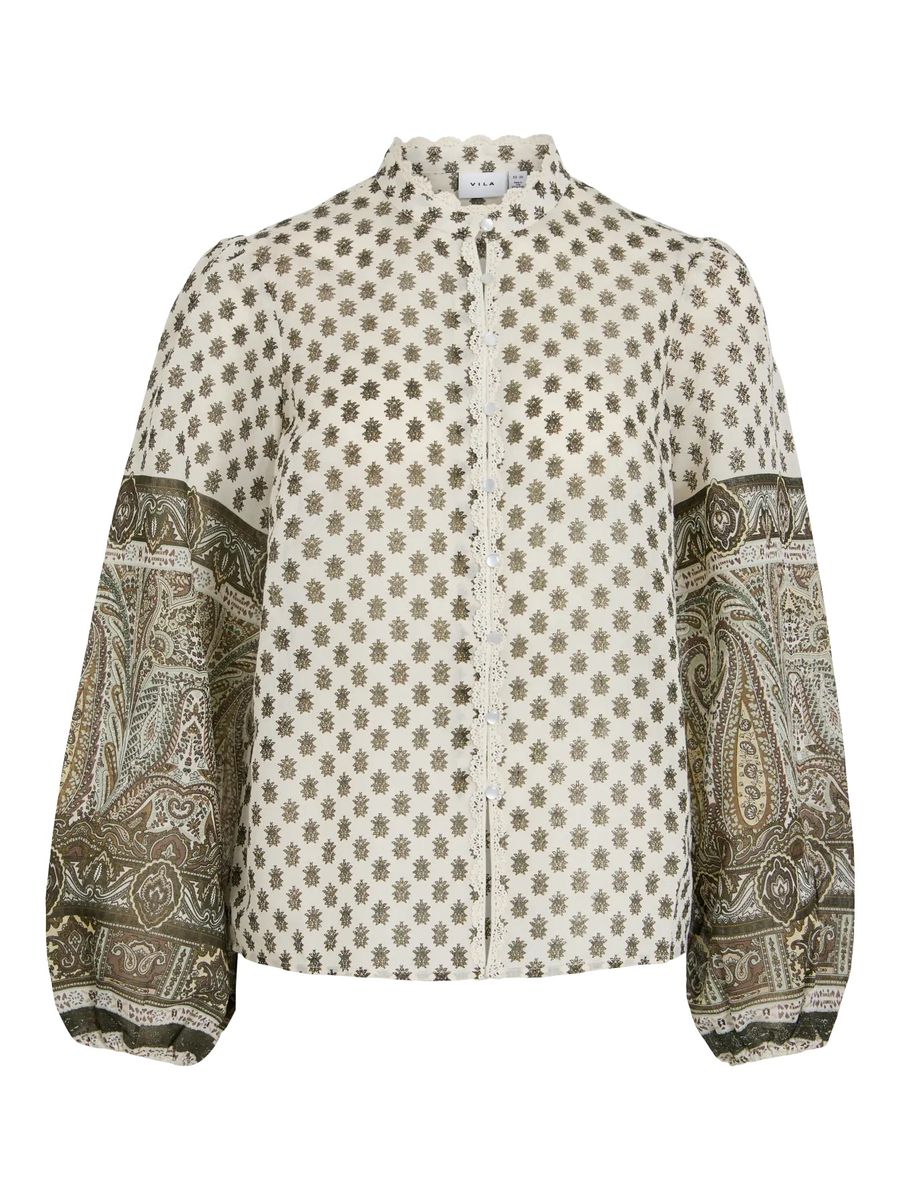 LYRIDA BLUSE FLOWER - CREAM/OLIVEN