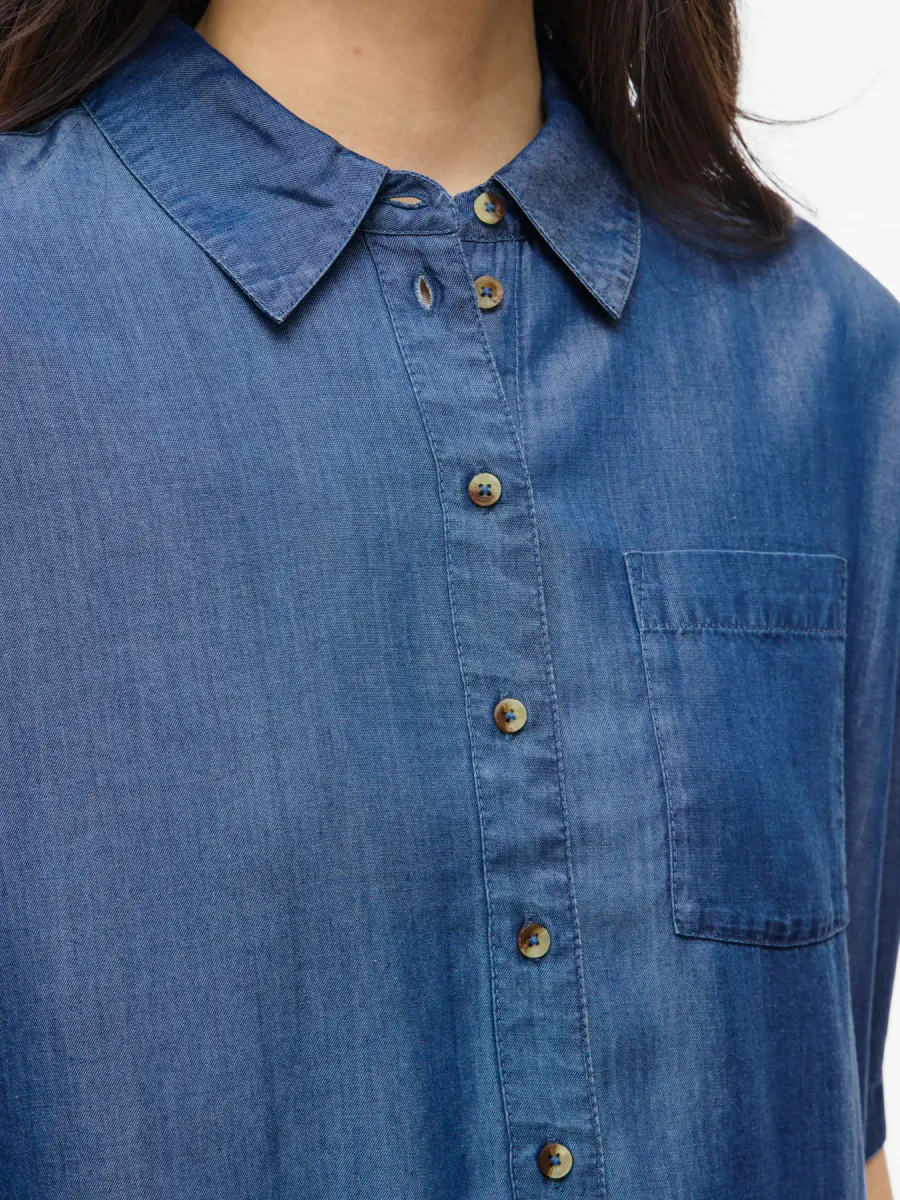 TEVIRA TENCEL SKJORTE - MEDIUM BLÅ