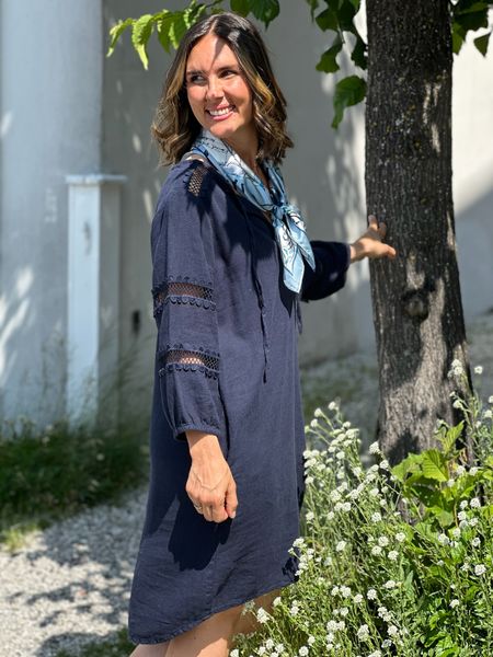 Hovedbilde LALUNA LIN/VISCOSE KJOLE M/EMBRO - NAVY