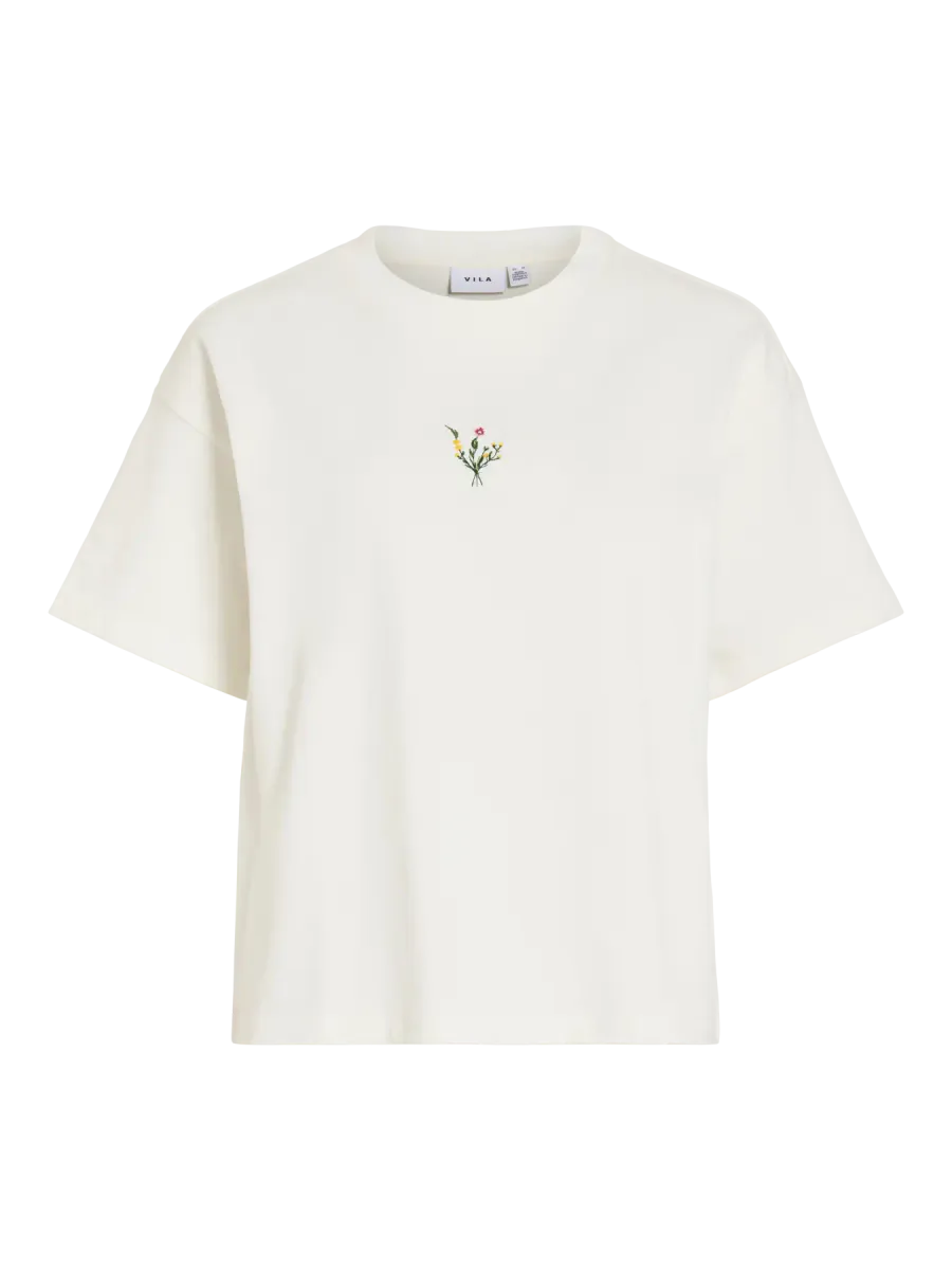 MONIE T-SHIRT CENTER FLOWER - HVIT