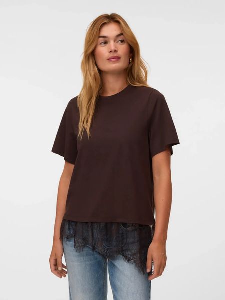 Hovedbilde BRIT T-SHIRT M/BLONDEKANT - BRUN