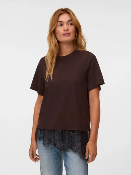 Hovedbilde BRIT T-SHIRT M/BLONDEKANT - BRUN