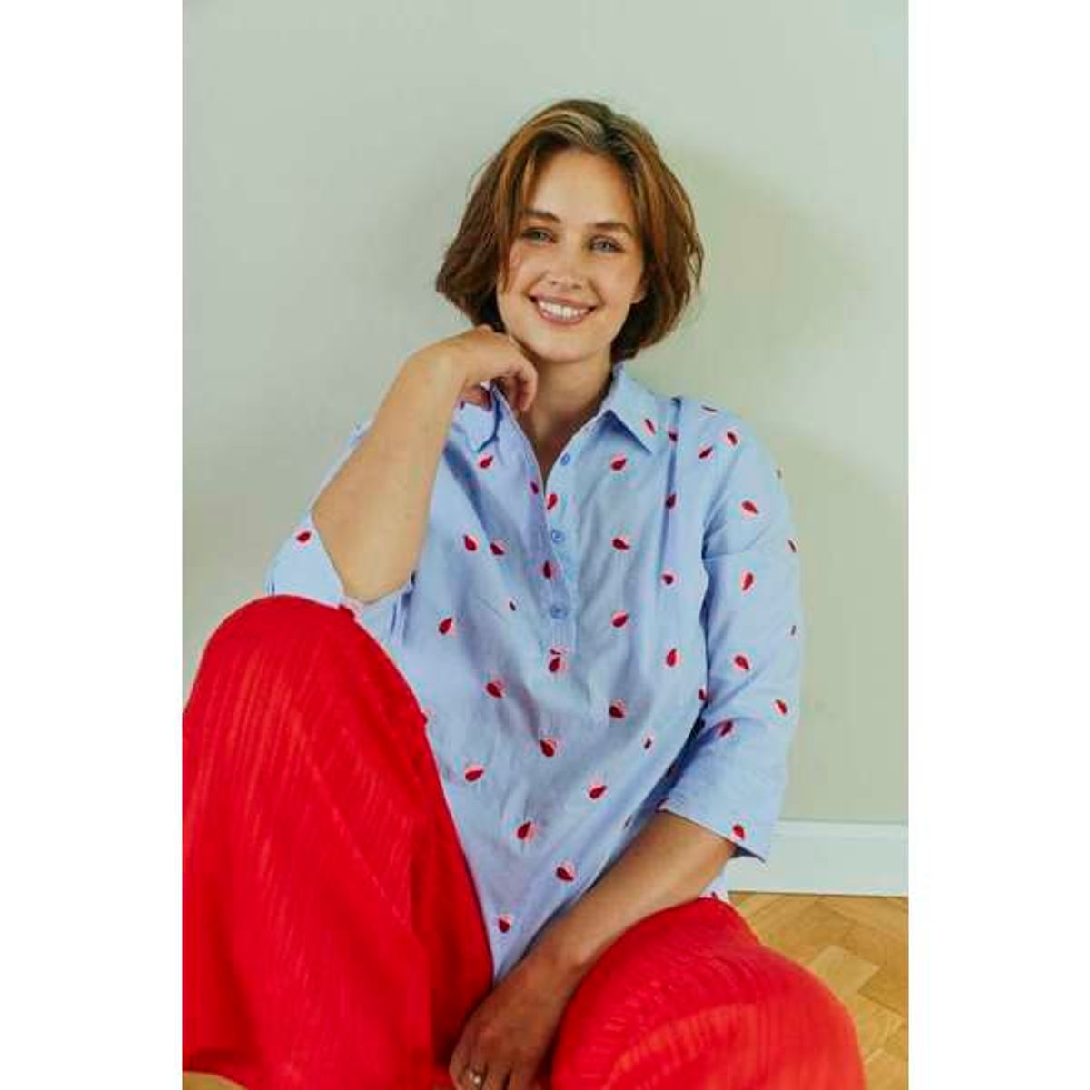 ROSAN SKJORTE 3/4 ERM - HIMMELBLÅ/ROSA