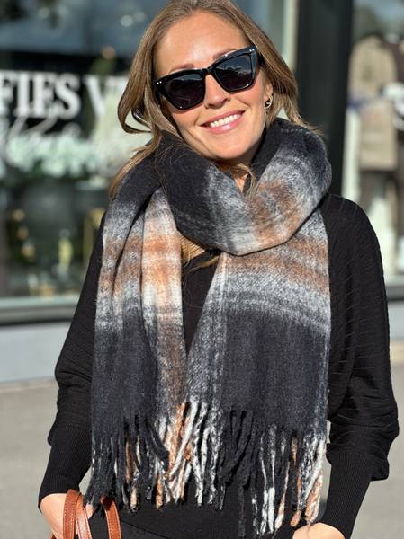 Hovedbilde FLUFFY SKJERF - SORT / CAMEL RUTETE 