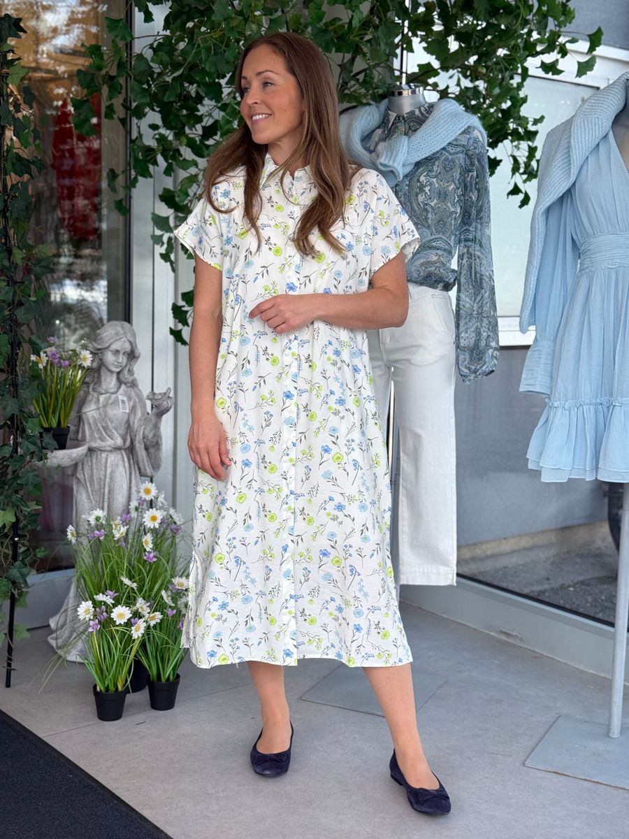 MOLLI KJOLE FLOWERS - OFFWHITE/GRØNN