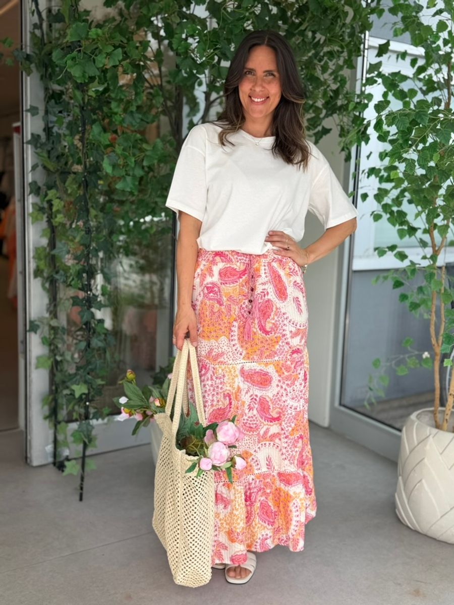 NINA SKJØRT PAISLEY - ROSA/ORANGE