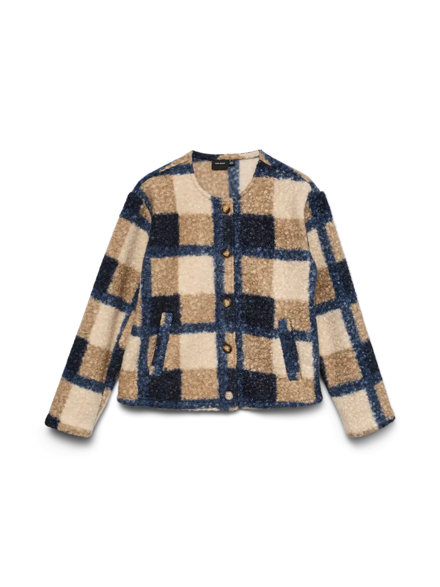 TARA BOUCLE JAKKE - RUTET NAVY/SAND